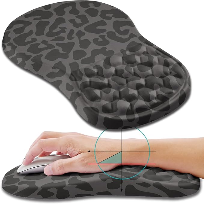Hokafenle Ergonomic Mouse Pad Wrist Support Wrist Rest Mousepad for Carpal Tunnel Pain Relief with Integrated Memory Foam Slope Massage Bulge (11.8x7.9 inchBlack Leopard