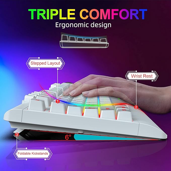 H8 Wireless Gaming Keyboard and Mouse Combo LED Backlit Rechargeable 3800mAh Battery Mechanical Feel Anti-ghosting Keyboard with Wrist Rest + 7D 3200DPI Mice for Windows Mac PC Laptop
