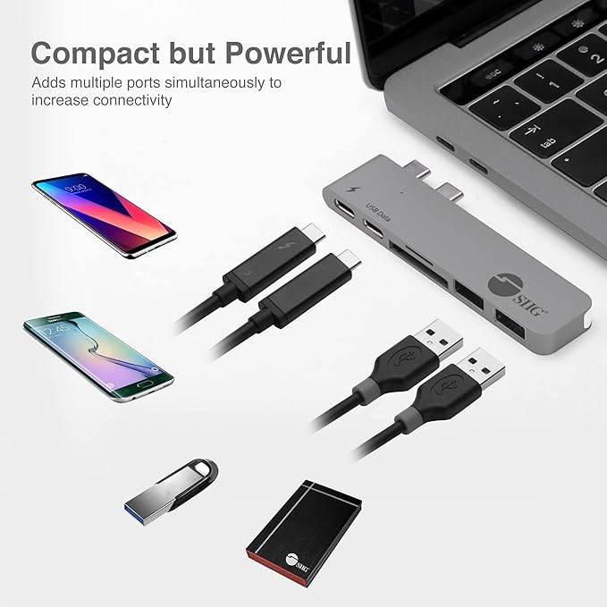 SIIG Thunderbolt 3 USB Type C Hub Adapter for 13 or 15 MacBook Pro - 5k Video Resolution 40Gbps Data Speed - USB C Data Port 2 USB 3.1 SD/Micro SD Card Reader Slot - Space Gray