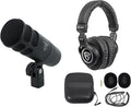 Audiosavings Bundle: Audio-Technica AT2040 Hypercardioid Dynamic Broadcast Podcast Microphone Bundle with Rockville PRO-M50 Studio Headphones with Detachable Coil Cable (2 Items)