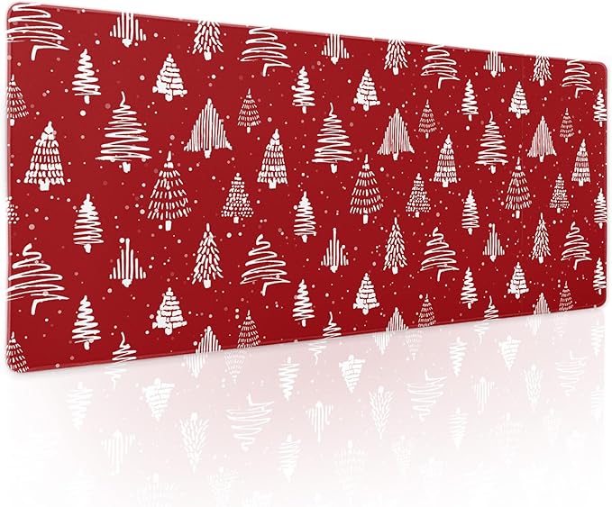 aportt Red Christmas Mouse Pad Christmas Tree Xmas Holiday Winter Extended Desk Mat 80X30 cm Non-Slip Rubber Base Stitched Edge Large XL Mousepad for Desk Gaming Laptop Desktop31.5×11.8 Inch