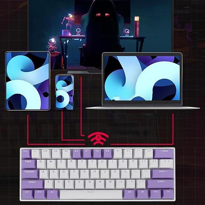 USB C Wired Gaming Keyboard 60% 61 Keys Compact Mechanical Keyboard Red Switch Dynamic RGB Backlighting Ergonomic Design Gaming Keyboard for PC Laptop