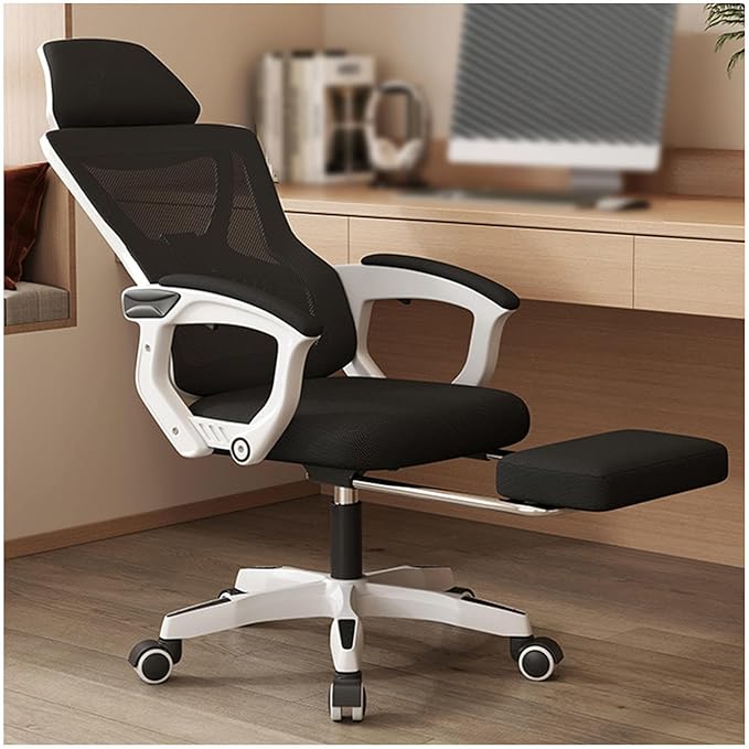 Reclining Gaming Chair Headrest and Backrest 90-135 AdjustableWheels 360 Swivel Computer Gaming Chair for HomeBedroomStudyStudentAdultsWhite+Black