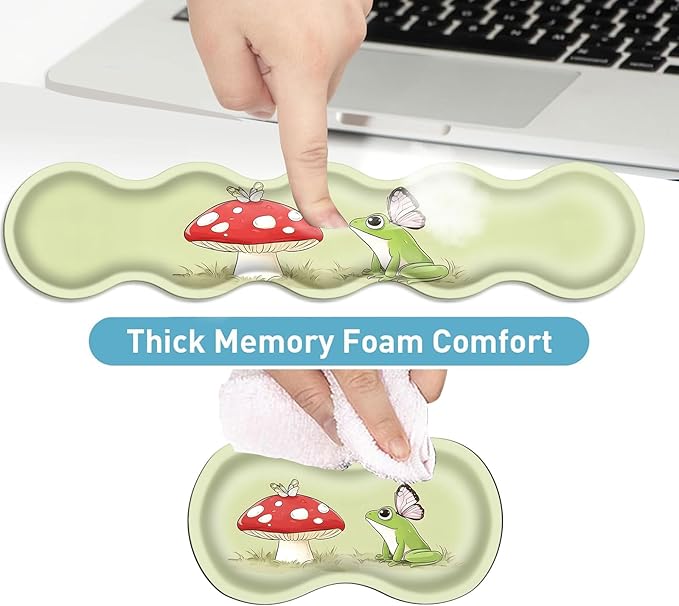 Keyboard Mouse Pad Set Extended Gaming Mouse Pad+Ergonomics Keyboard Wrist Rest Support Memory Foam Easy Typing Pain Relief 4Pcs XL Ultra Thick Desk MatFrog Butterflies Mushroom
