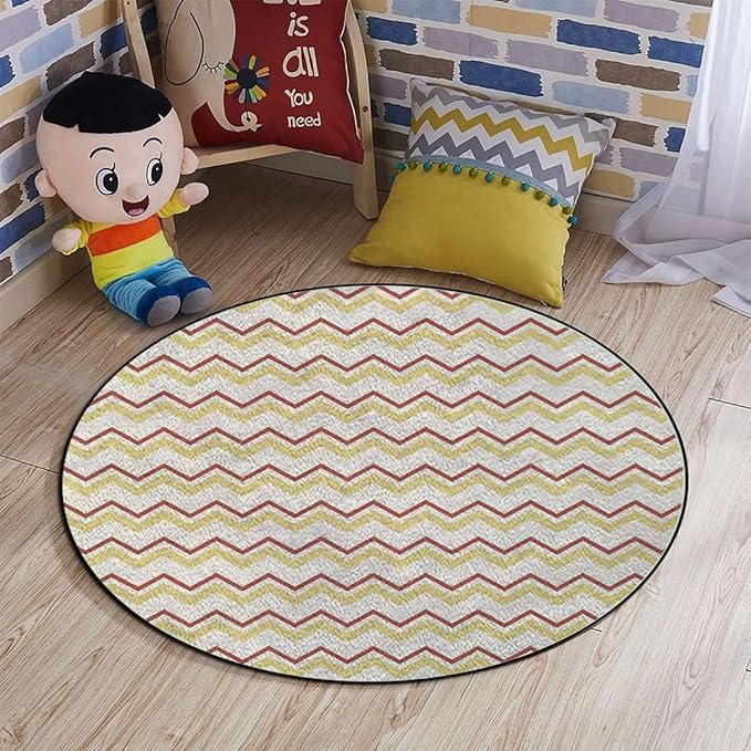 Aztec Round Rug Rugs Soft Non-Slip Circular Throw Rug Carpet for Shower Sink Powder Room Nursery Bedroom Table Waves Geometric Retro Style TilingMulticolor Diameter 60 in