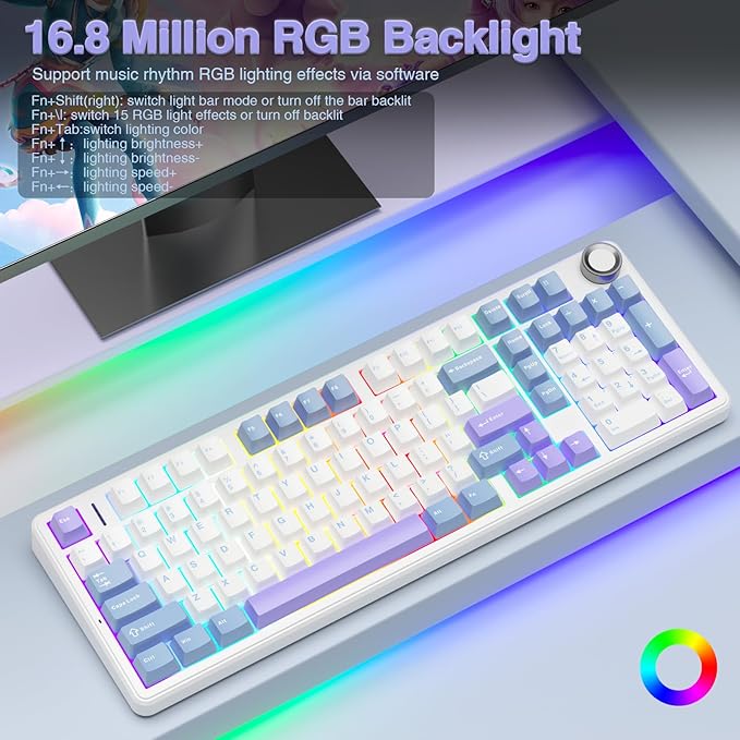 AULA F99 Pro Wireless Mechanical Keyboard with KnobCreamy SoundTri-Mode BT5.0/USB-C/2.4GHz Hot Swappable KeyboardGasket StructureRGB Backlit Computer Gaming Keyboards
