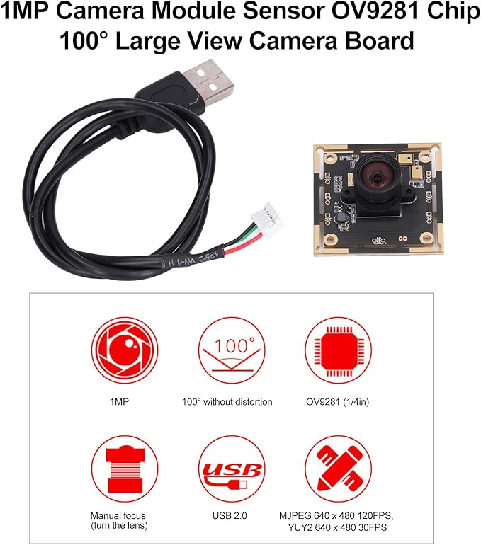 USB Camera Module HBVCAM-W20282CS V11 Camera Board 1MP OV9281 Chip 100° Large View with Driver USB 2.0 Interface