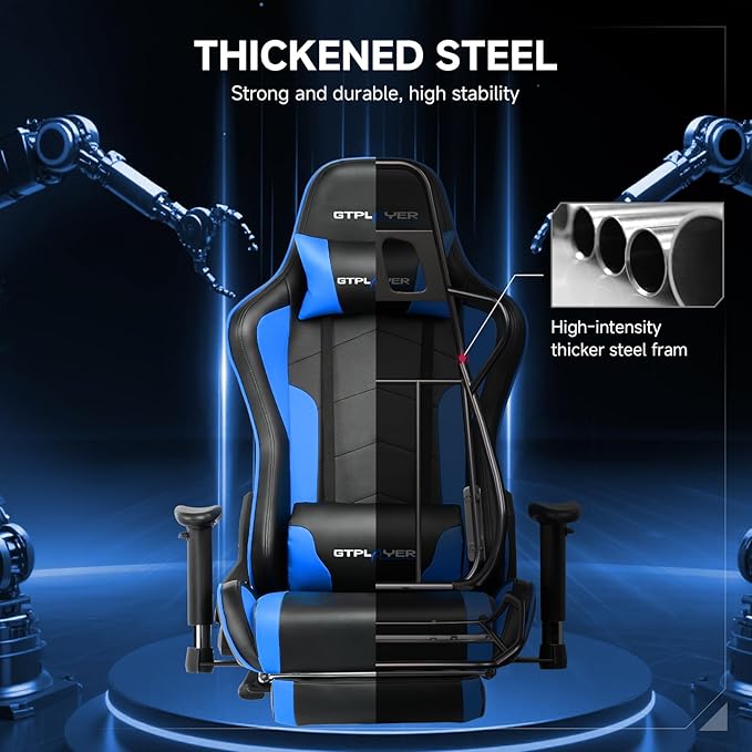 GTPLAYER Gaming ChairGamer Chair with Bluetooth and Adjustable BackrestSeat Height Adjustable Computer Chairs with 3D ArmrestsVideo Game Chair with Footrest Speakers (Blue)