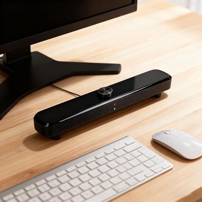 Computer Speakers for Desktop PC 3D Stereo Sound USB Computer Laptop Speaker with Breathing LED Light Microphone Soundbar for Office Home and Gaming