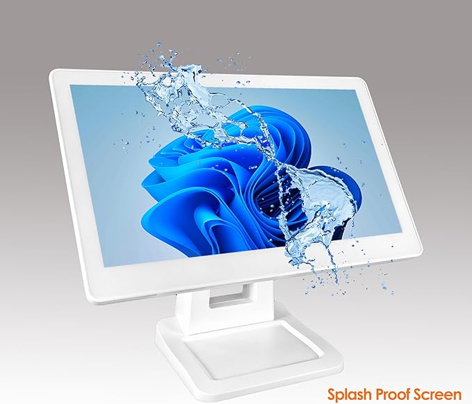 ANGEL POS 15.6 Inch 1920 x 1080 FHD IPS Touchscreen POS Monitor with Metal Stand 10 Points Touch HDMI VGA Waterproof Dustproof Screen 1080P Indusitrial Office Retail Gym Warehouse (White)