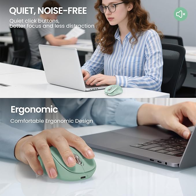 Wireless Bluetooth Mouse RechargeableMulti Device Ergo Computer Mouses4-Way Super Scrolling± 3200 DPI10 ButtonsPlug&ampPlayQuietUSB Cordless Mice for LaptopTabletMaciPadPCPhone (Green+Bla