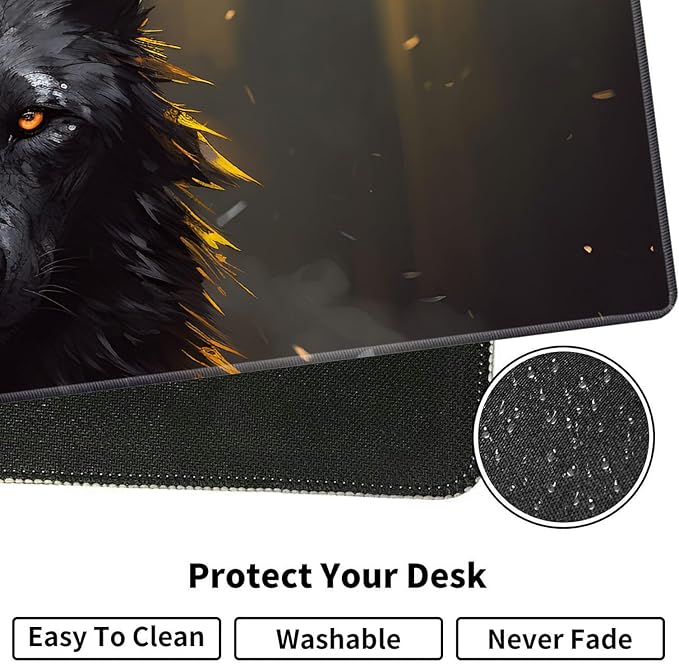 Large XXL Gaming Desk Mat 31.5x 11.8 Ergonomic Keyboard Wrist Rest &amp Mouse Pad Wrist Rest + Coaster Set Non-Slip Base Memory Foam Office and Home Black Wolf