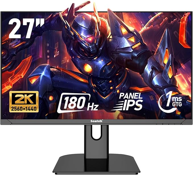 Gawfolk 27 inch 2K QHD(2560×1440) PC Screen 180Hz Gaming Monitor 1ms Without Bezel FreeSync100% sRGB 178° Wide Viewing Angle HDMI2.0 &amp DisplayPort 1.4 75 * 75MM Wall Mount Compatible- Black