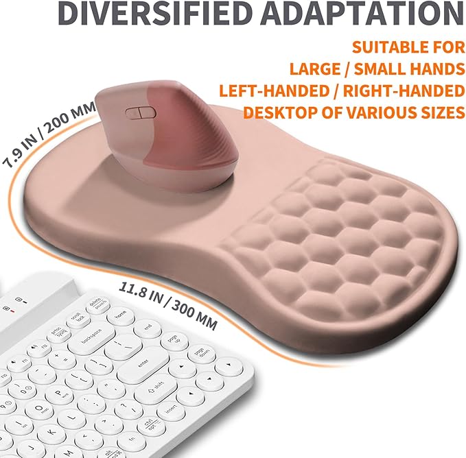Ergonomic Joint Wrist Support Mouse Pad with Memory Foam Cushion Massage Bump Carpal Tunnel Pain Relief Mousepad Slope Design for Wrist Rest 11.8x7.9 in Rose Pink