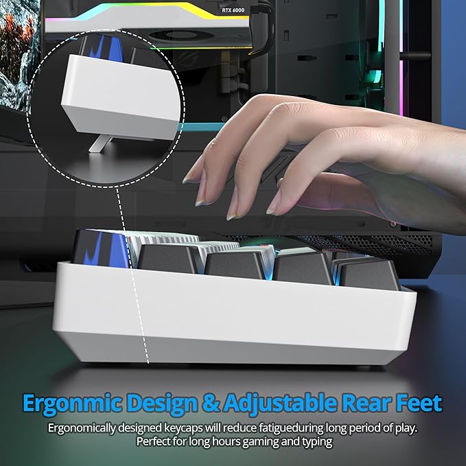 Protable 60% Percent Gaming Keyboard Mechanical Mini Compact Ice-Blue LED Backlit 68 Keys Wired Office Keyboard with Red Switch for Mac/Win/PS4/PS5（68White/red Switch）