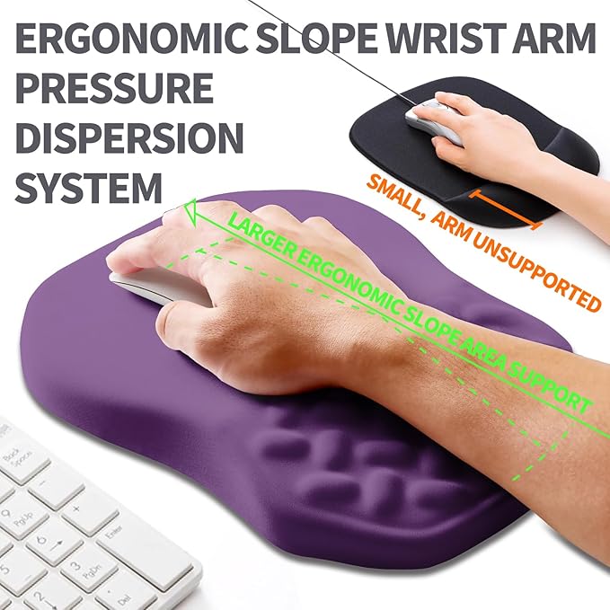 Ergonomic Slope Mouse Pad Wrist Support Wrist Rest Mousepad for Carpal Tunnel Pain Relief with Massage Bulge and Slow Rebound Memory Foam (12x8 inch Deep Purple)