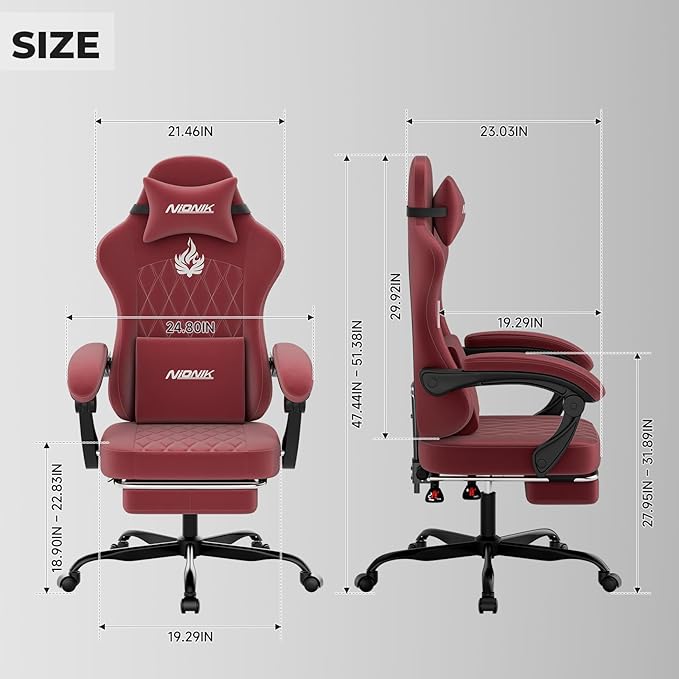 Ergonomic Gaming Chair Video Gamer Chairs Gaming Computer Chairs Gamer Chairs for Adults Massage Lumbar Support Swivel Height Adjustable Headrest Backrest RED