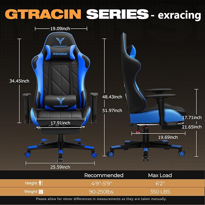 Gaming Chair with Footrest Ergonomic High-Back PU Leather Computer Chair with 3D Adjustable Armrests Headrest and Lumbar Support Office Desk Chair with Diamond Stitching for Adults &amp Teen