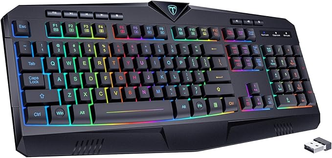 Wireless Keyboard Rechargeable RGB Backlit Wireless Gaming Keyboard with Wrist Rest Silent Keys Multimedia Keys Anti-ghosting Full-Size Waterproof Light Up Keyboard for PC Mac Xbox Gamer