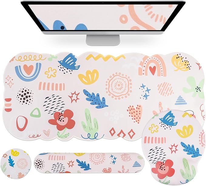 Petmolico Wrist Rest Set with Computer Keyboard Desk PadMouse Wrist RestKeyboard Typing Wrist Pad and Cup CoastersErgonomic Design for Typing Pain Relief [Pink]