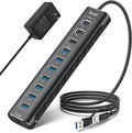 Powered USB Hub 11-Port ikuai Hybrid USB 3.2/ USB C Hub with PD Charging Port and 60W Power Adapter Aluminum USB Splitter Including 3 10Gbps Ports and 7 USB 3.0 Ports for PC Laptop and More