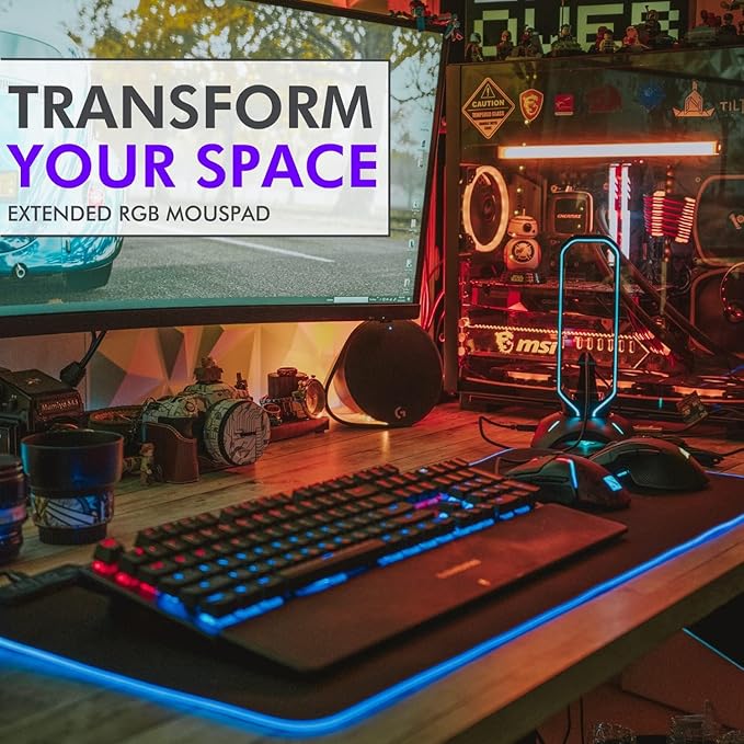 Tilted Nation RGB Mouse Pad for Gaming - Large LED Mousepad - LED Desk mat with 8 Adjustable Light Modes - Non Slip Rubber Base Easy to Clean Water Proof Surface Mat for Keyboard and Mouse
