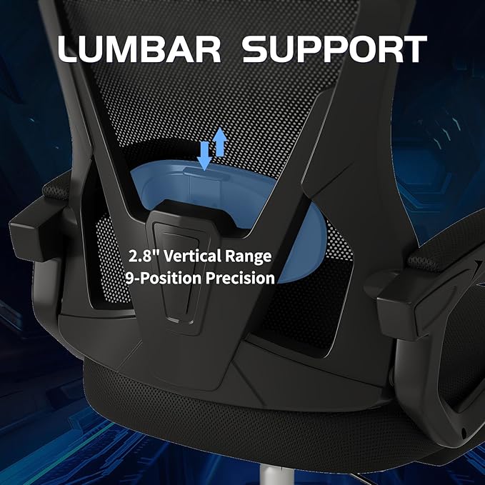 Gaming Chair Ergonomic Office Recliner with Lumbar Support High Back and Height Adjustable Computer Desk Chair with Mesh Back and 360° Swivel for Teens and Adults (Black)