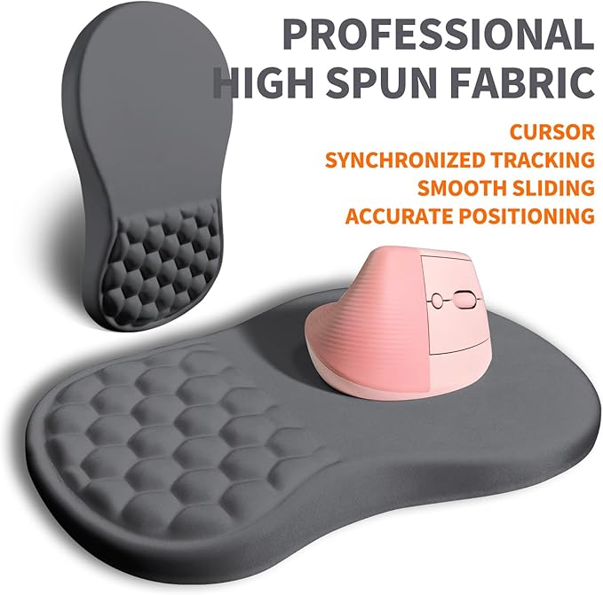 Ergonomic Joint Wrist Support Mouse Pad with Memory Foam Cushion Massage Bump Carpal Tunnel Pain Relief Mousepad Slope Design for Wrist Rest 11.8x7.9 in DimGray