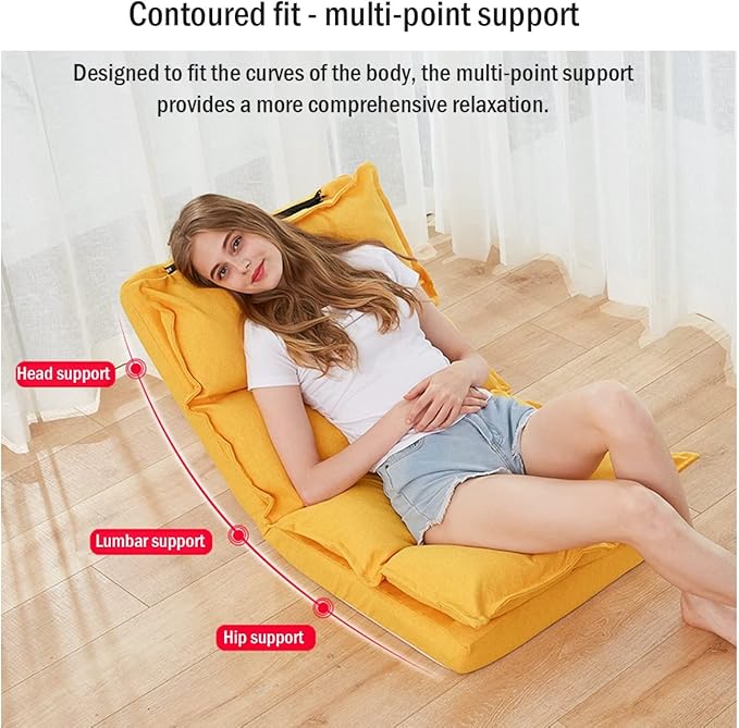 YCKEGEW Luxury Padded Floor Chair with Back Support Adjustable 5-Position Floor Seat for Teens AdultsBedroom Lounge Chair Convertible Chair Bed (Color : Yellow+Black)