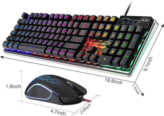 Gaming Keyboard and Mouse Combo K1 RGB LED Backlit Wired Keyboard with 104 Key Computer PC Gaming Keyboard for PC/Laptop (Black)
