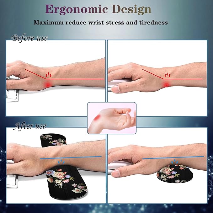 Mouse Pad Set(31.5×11.8 in) Desk Pad + Keyboard Wrist Rest Support + Mouse Wrist Rest + Coaster for OfficeHomeComputerLaptop - 4 Peony Flower