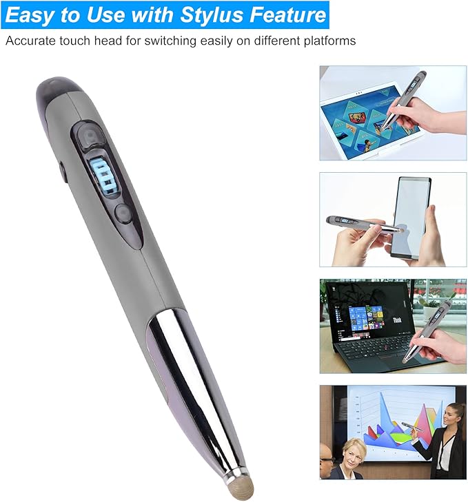 lychee Wireless Optical Pocket Pen Mouse 2.4GHZ USB Wireless Optical Handwriting Mini Air Pen Mouse Mice for PC Laptop Notebook Computer Mac (Voice&ampBluetooth Grey1)