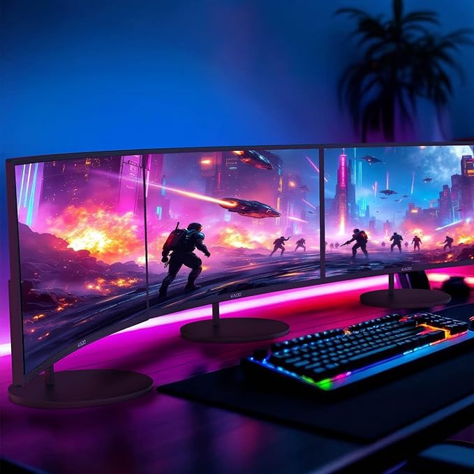 Kado Triple Monitor Setup - 3-Pack 24 Curved 1920x1080 Computer Monitor 1500R 75Hz VESA Mount HDMI Office Gaming Hybrid Built-in Speakers (C24X Trio Series)