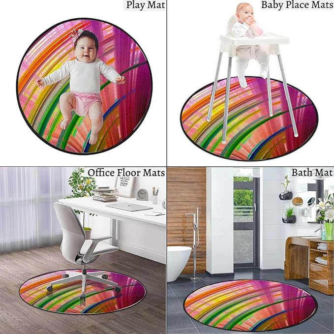 Magenta Blue Round mat Office Chair Mat Hardwood Floor mat Round Chair Cushion for Office and Home Decoration Chair Cushion Contour Stripes Modern Artwork Diameter 43.3 in