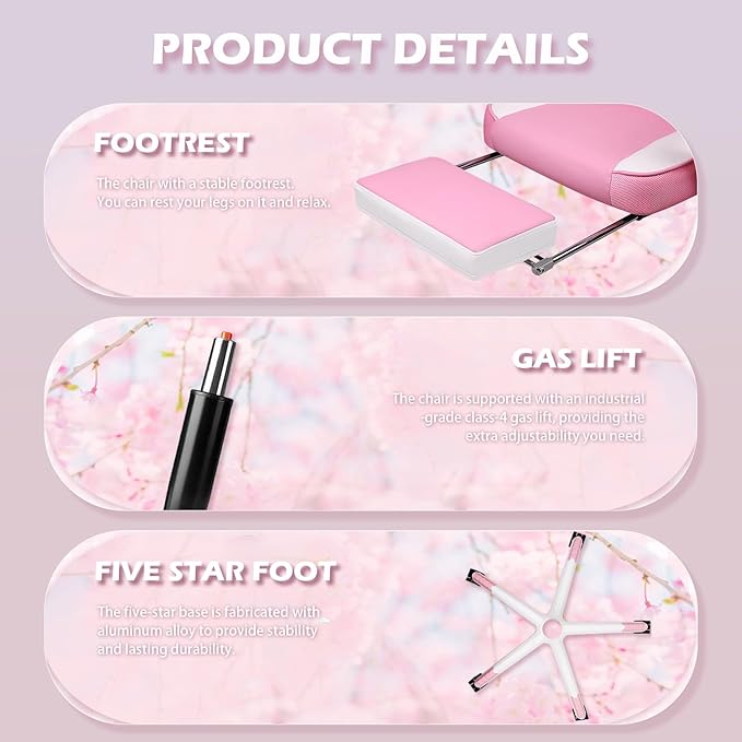 LEMBERI Pink Gaming Chair with footrest Kawaii Cute Pink Gamer Chair for GirlGirls Video Game ChairsComputer Gaming Chair with Headrest and Lumbar Support