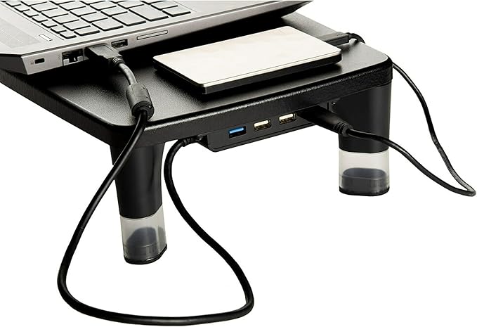 3M Adjustable Monitor Stand with 4-Port USB Hub Black Great for Computer Monitors Laptops TVs Speakers Printers and More