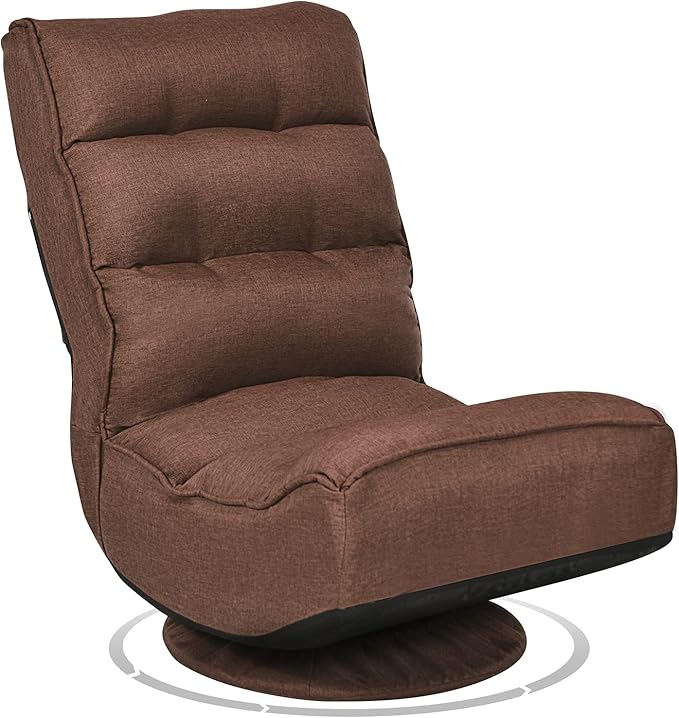 Giantex 360 Degree Swivel Gaming Chair 6 Position Adjustable Folding Floor Chair 300lb Spring Support Comfortable Padded Backrest Lazy Sofa Chair Game Rocker for Teens Adults (Coffee)