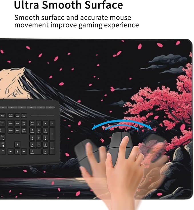 Extra XXXL Japanese Cherry Blossom Gaming Mouse Pad Watercolor Mouse Pads Keyboard Mat Stitched Edges Mousepad Non-Slip Rubber Base Desk Mat for Office &amp Home (48x24 Inch)