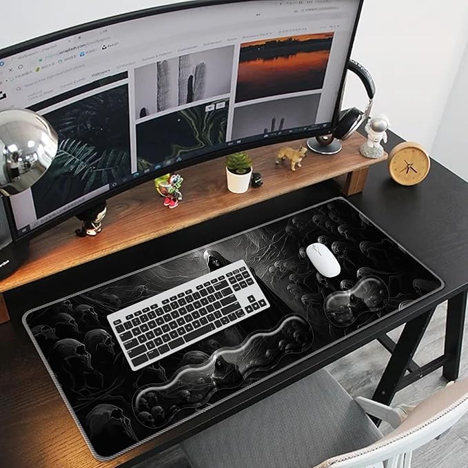 Keyboard Mouse Pad SetLarge Mouse Pad+Keyboard Wrist Rest+Wrist Support+Coaster31.5x11.8in Extended Desk Mat for Computer Laptop Office Home-Spectre