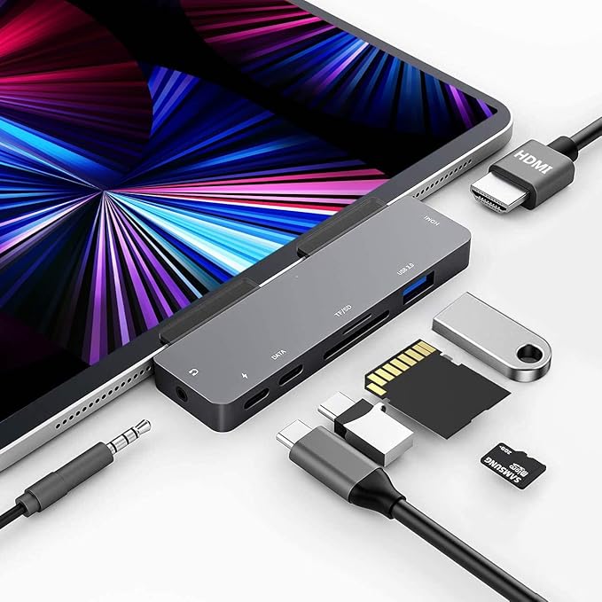 iPad Pro USB C Hub Adapter for iPad Pro 2024 M4 M2 M17-in-1 Hub with 4K@60Hz HDMI3.5mm JackUSB3.0PD 60WSD/TF Card SlotiPad Air 4/5iPad mini 6iPad pro 13 12.9 Accessories