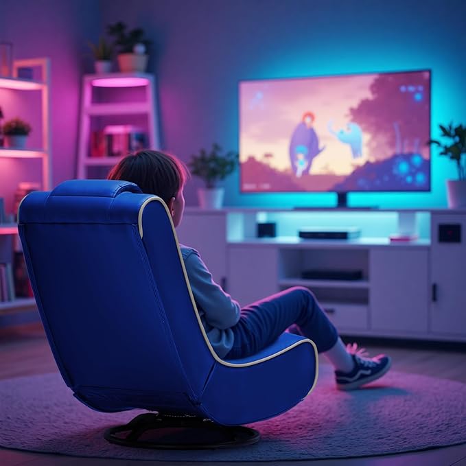 GTPLAYER Floor Gaming Chair Foldable Swivel Floor Chairs for Kids Boys Comfy Video Game Seat with 360° Multipurpose for Gamers Bedroom or Game Room (Blue)