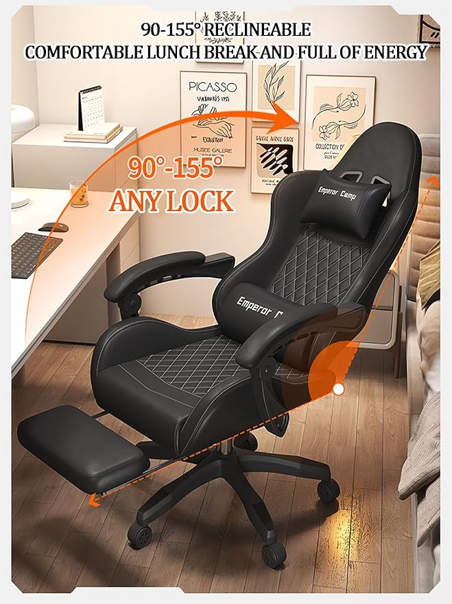 Video Game Chairs for Adults Office Chair Computer with Lumbar Support Big and Tall Ergonomic Gaming Chair with Foot Rest High Back with 360°-Swivel Seat and Headrest Nylonfeetwithoutfootrest Gray