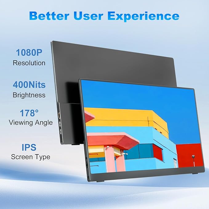18.5 Inch Portable Monitor for Laptop 1080P FHD 120Hz 125% sRGB USB-C HDMI Travel Monitor for Laptop Mac PC Portable Screen with Smart Cover VESA Compatible