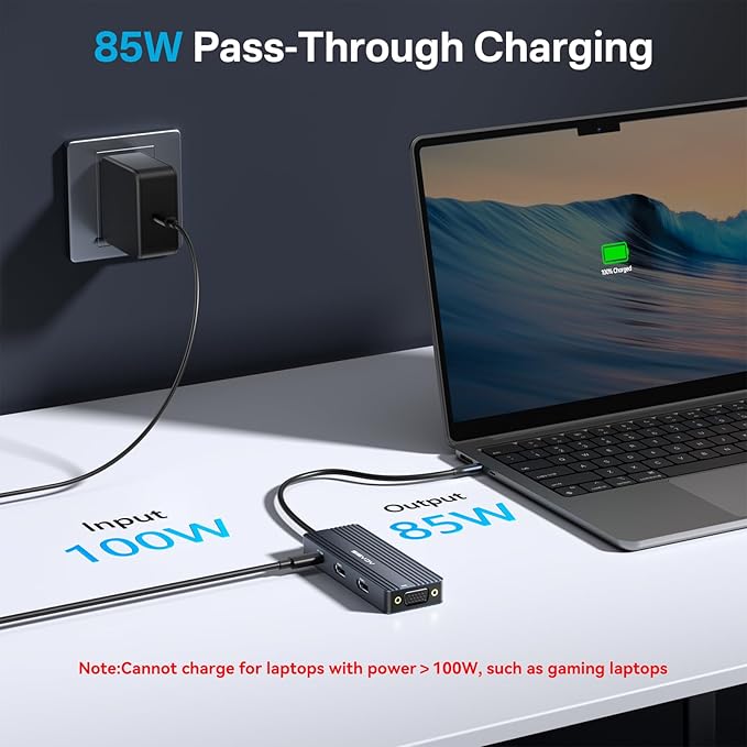 USB C Docking Station Dual MonitorsLaptop Docking Station with Dual HDMI 4K@60HZ1*VGA 1080P@60HZ2 * 5G USB A1 * 5G USB C3.5MM AudioPD100W8 in 1 Dock Station for MacBook/Windows (Grey)
