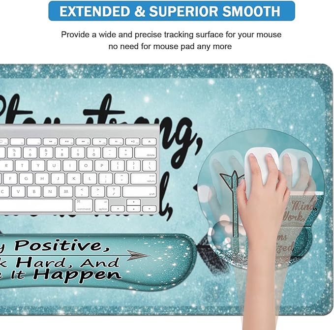 AQQA Desk Mat Desk Pad5in1 XXL Mousepad + Keyboard Wrist Rest+Mouse Wrist Rest+Coaster Set with Ergonomic Desk Pad for Home Office Desk Accessories Decor SuppliesStay Positive