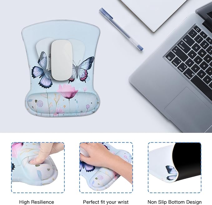 MEGREZ 4-in-1 Ergonomic Memory Foam Wrist Rest Set Desk Pad Mouse Pad with Wrist Rest Keyboard Pad Suitable for Office Workers Programmers &amp Gamers–Relieve Typing &amp Gaming Fatigue