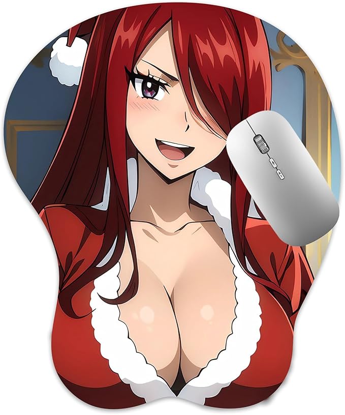 3D Mouse Pad Oppai Mousepad with Soft Gel Wrist Rest Anime Manga Gaming Boob pad Anti-Slip Mouse Mat （Erz）