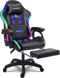 TBQATNTS Video Gaming Chair with Speaker and RBG Light Ergonomic Computer Chair with Massage Function Comfortable Computer Recliner with Footrest and Lumbar SupportGaming Chair for Adults Kids.Bla
