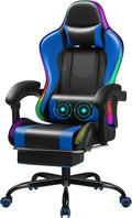 Gaming Chair with RGB Computer Gaming Chairs with LED Lights and Footrest for Home Office Blue and Black
