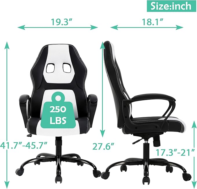 Massage Gaming Chair Gaming Chair with Massager Massage Lumbar Support Gaming Chairs for Adults Office Gaming Chair with 360°Swivel Comfortable Gaming Chair with Height Adjustable White &amp Bl